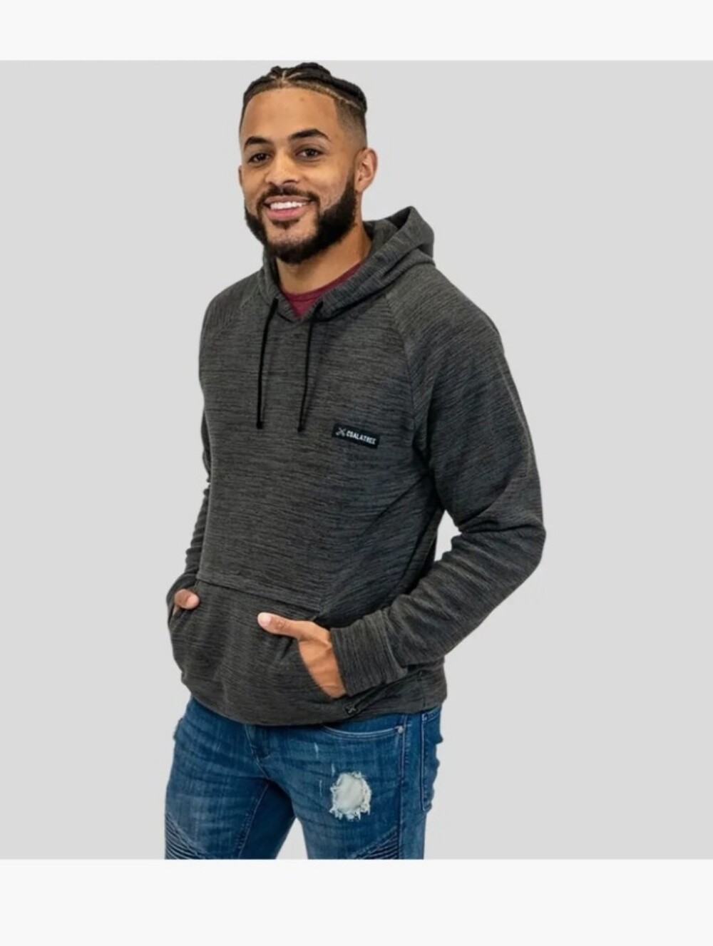 Coalatree Large Fleece Eco Minded Men's Dark Gray Hooded Pullover Sweatshirt